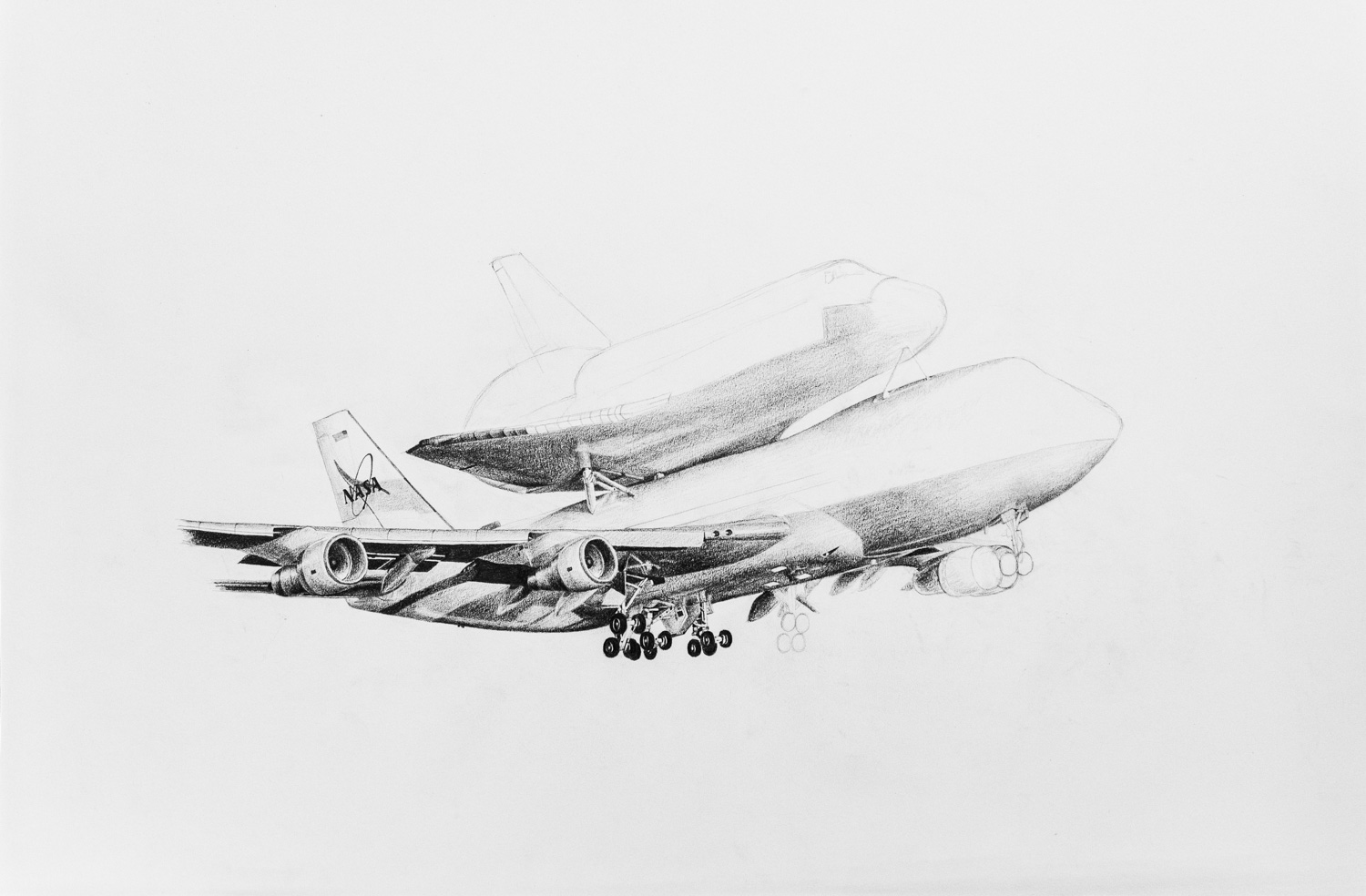 Unfinished drawing of the Shuttle Carrier with a Shuttle.