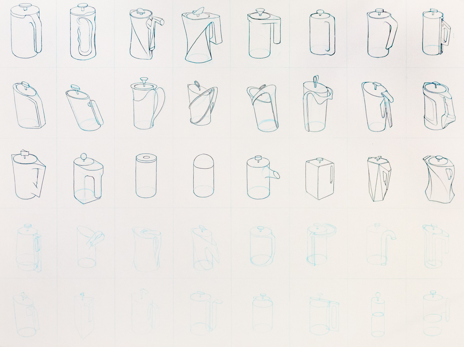 Concept sketches of french presses.